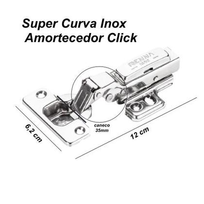 Imagem de Kit 06 Dobradiça Super Curva Inox Amortecedor Click Móveis