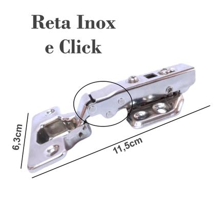Imagem de Kit 06 Dobradiças Inox Reta Amortecedor Click Porta Armário