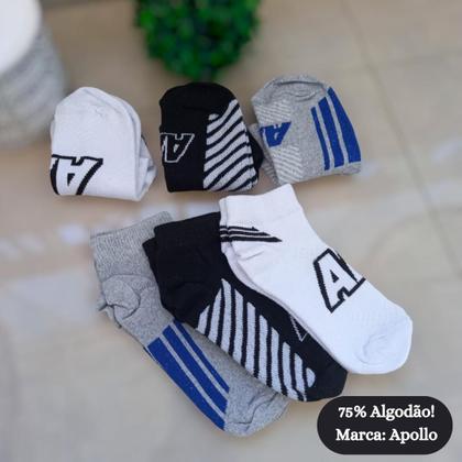 Imagem de Kit 06 Pares Meias Soquete Cano Curto Invisível Feminina Trabalhada Com Elastano Algodão Original Apollo