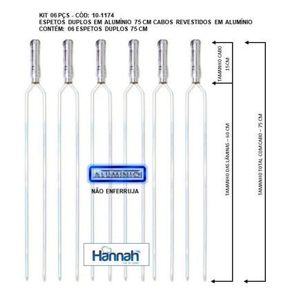 Imagem de Kit 06 Peças Espeto Churrasco Alumínio Duplo  75 Cm Cabo Em Madeira Revestido Alumínio HANNAH