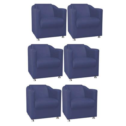 Imagem de Kit 06 Poltrona Cadeira Decorativa Tilla   Para Sala de Estar Recepção Escritório Suede Azul Marinho - KDAcanto Móveis