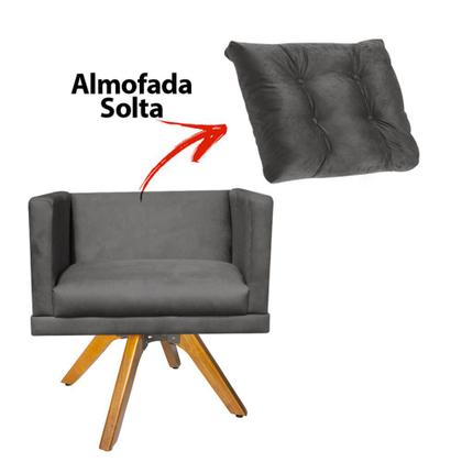 Imagem de Kit 06 Poltrona Milena Confort Base Giratória Madeira Com Almofada Sala Recepção Escritório Suede Cinza - DAMAFFÊ MÓVEIS