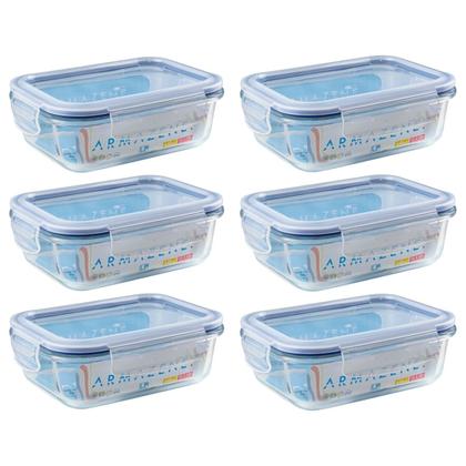 Imagem de Kit 06 Potes Herméticos 640ml Tampa Com Trava Retangular
