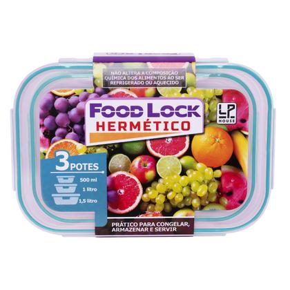 Imagem de Kit 06 Potes Plástico Herméticos 500/1000/1500ml Food Lock