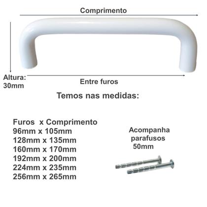 Imagem de Kit 06 Puxadores Branco 224mm Alça Trave Armários Moveis