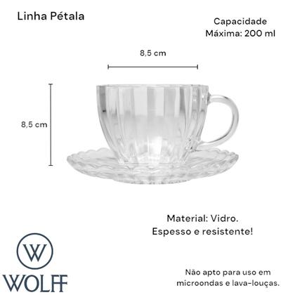 Imagem de Kit 06 Xícaras Chá Pires 200ml Vidro Pétala Wolff Mesa Posta