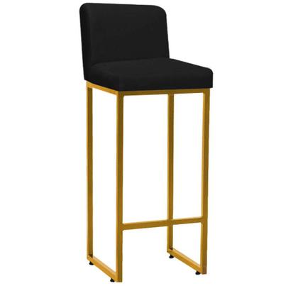 Imagem de Kit 07 Banqueta Alta Com Encosto Lucca -60cm chão até o assento Industrial Ferro Dourado Suede Preto - Ahz Móveis