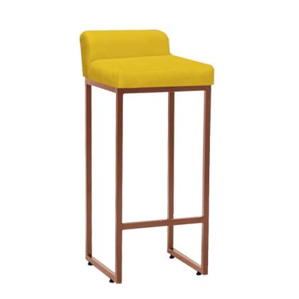 Imagem de Kit 07 Banqueta Alta Mia Com Encosto Cozinha Bistrô Bar Balcão Ferro Bronze material sintético Amarelo - Ahazzo Móveis