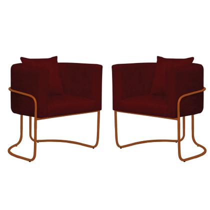 Imagem de Kit 07 Poltrona Cadeira Sirus Luxo Industrial Ferro Bronze Suede Bordô - Ahz Móveis