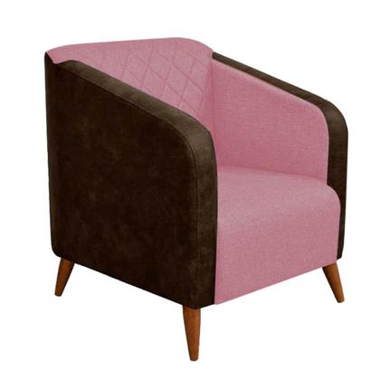 Imagem de Kit 07 Poltrona Silmara Compose material sintético Nozes Decorativa   Pés Madeira 2 Lugares Sala de Estar Recepção Escritório Consultório material sintético Rosa Bebê - Damaf