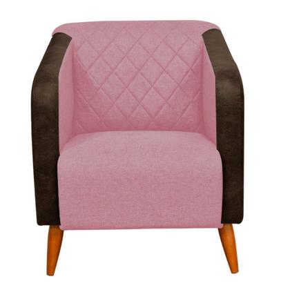 Imagem de Kit 07 Poltrona Silmara Compose material sintético Nozes Decorativa   Pés Madeira 2 Lugares Sala de Estar Recepção Escritório Consultório material sintético Rosa Bebê - Damaf