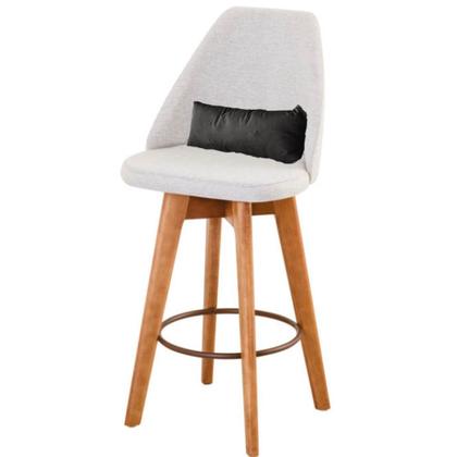 Imagem de Kit 08 Banquetas Alta Maya Giratória Com Encosto Gourmet Linho Bege e Almofada Suede Cinza - Aurora Line