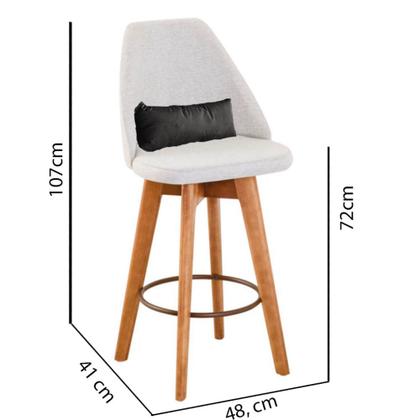 Imagem de Kit 08 Banquetas Alta Maya Giratória Com Encosto Gourmet Linho Bege e Almofada Suede Cinza - Aurora Line