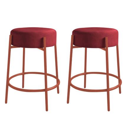 Imagem de Kit 08 Banquetas Alta Sintra 65cm Redonda Ferro Bronze Suede Vermelho - Ahazzo Móveis