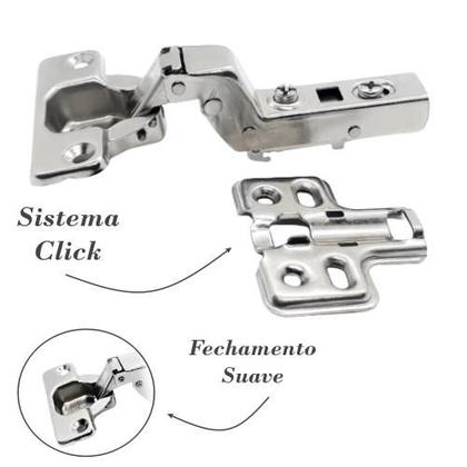 Imagem de Kit 08 Dobradiças Amortecedor Click Slow 35mm Móveis Portas