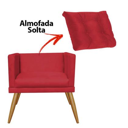 Imagem de Kit 08 Poltrona Cadeira Lucia Confort Com almofada Sala Recepção Escritório Pé Carvalho Suede Vermelho - KDAcanto Móveis