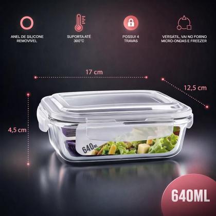 Imagem de KIT 08 Potes de Vidro com Tampa Hermética 640 ML - Pote Vidro Para Congelar Alimento - Pote Vidro Marmita