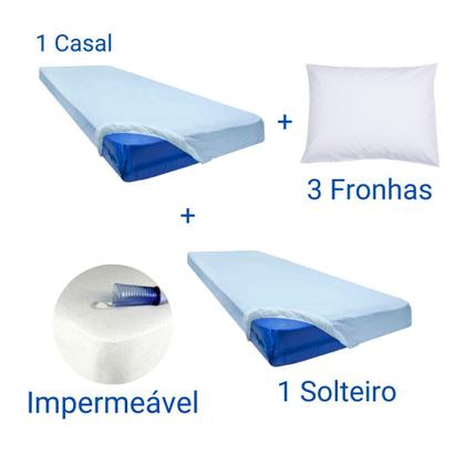 Imagem de Kit 1 Capa Protetora Colchão Casal + 1 Solteiro + 3 Fronhas Impermeavel