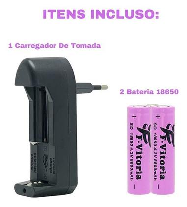 Imagem de Kit 1 Carregador Lanterna Tática + 2 Baterias De Grande Durabilidade18650 9800mah 3.7 a 4.2V Bivolt Portátil