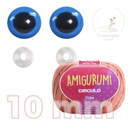 Imagem de Kit 1 Fio Amigurumi + Olhos azuis com trava de segurança 10 mm - Círculo