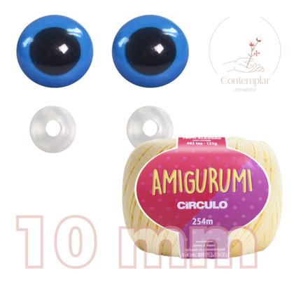 Imagem de Kit 1 Fio Amigurumi + Olhos azuis com trava de segurança 10 mm - Círculo