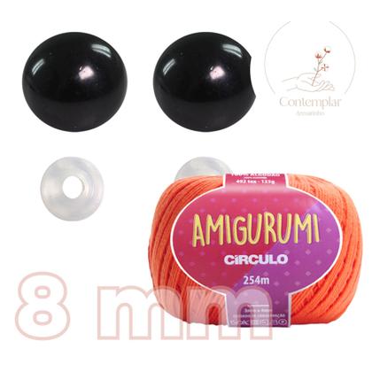 Imagem de Kit 1 Fio Amigurumi + Olhos pretos com trava de segurança 8 mm - Círculo