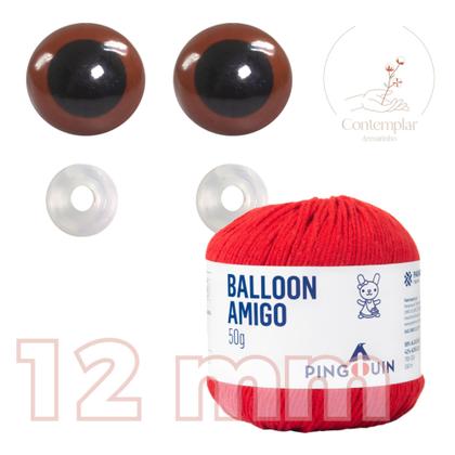 Imagem de Kit 1 Fio Balloon Amigo - Pingouin + Olhos castanhos com trava de segurança 12 mm - Círculo