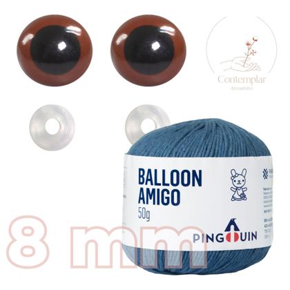 Imagem de Kit 1 Fio Balloon Amigo - Pingouin + Olhos castanhos com trava de segurança 8 mm - Círculo