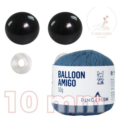 Imagem de Kit 1 Fio Balloon Amigo - Pingouin + Olhos pretos com trava de segurança 10 mm - Círculo