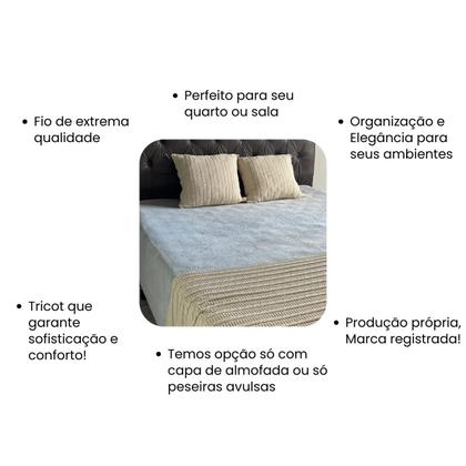 Imagem de Kit 1 Manta Premium Para Sofá, Poltrona, Cama Queen e 2 Capas de Almofada em Tricot  Modelo Super Luxo  Costura Mágica.