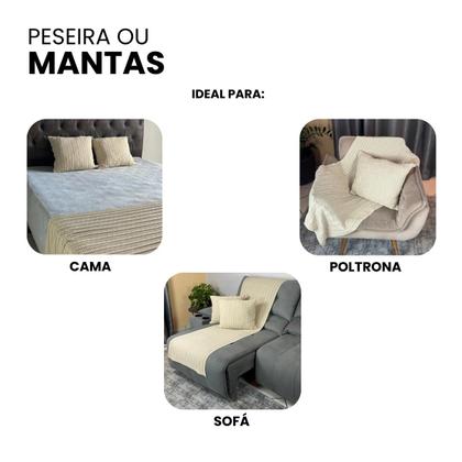 Imagem de Kit 1 Manta Premium Para Sofá, Poltrona, Cama Queen e 2 Capas de Almofada em Tricot  Modelo Super Luxo  Costura Mágica.