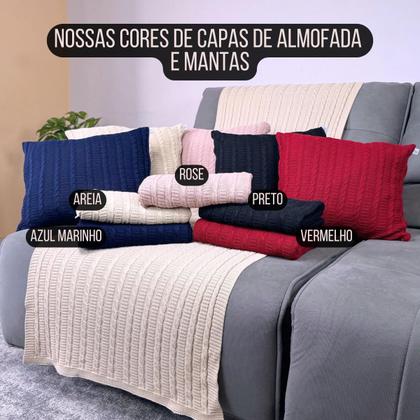 Imagem de Kit 1 Manta Premium Para Sofá, Poltrona, Cama Queen e 2 Capas de Almofada em Tricot  Modelo Super Luxo  Costura Mágica.