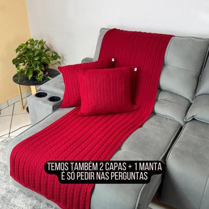 Imagem de Kit 1 Manta Premium Para Sofá, Poltrona, Cama Queen e 2 Capas de Almofada em Tricot  Modelo Super Luxo  Costura Mágica.