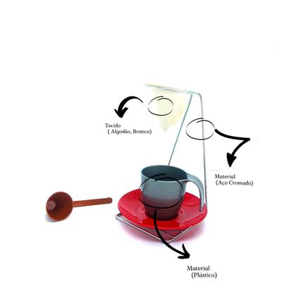 Imagem de Kit 1 Mini Suporte Coador de Café em Aço Cromado com Coador e 1 Xícara com Pires 90ml de Plástico Líder