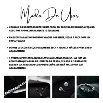 Imagem de Kit 1 Monzi 35 Ml Limpa Prata 1 Flanela Magica Original 925