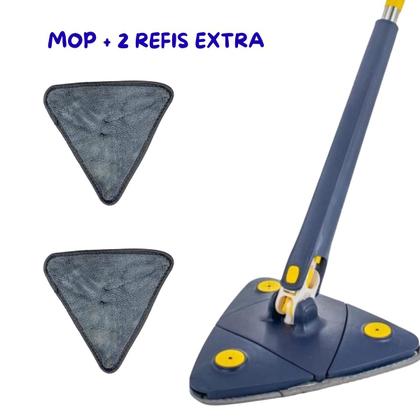 Imagem de Kit 1 Mop De Limpeza Giratório 360 Triângular + 2 Refil Facilidade Cantos mais Estreitos Lavavel Agilidade Reutilizável