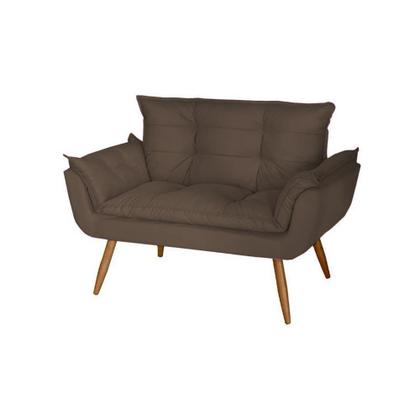 Imagem de Kit 1 Namoradeira com 1 Poltrona Opala Luxo com Pés Estilo Retrô - Marrom