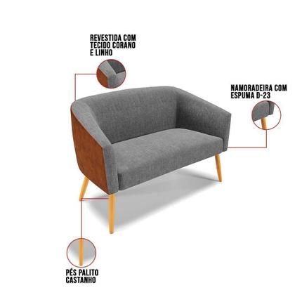 Imagem de Kit 1 Namoradeira E 2 Poltronas Nozes Com Grafite Madeira