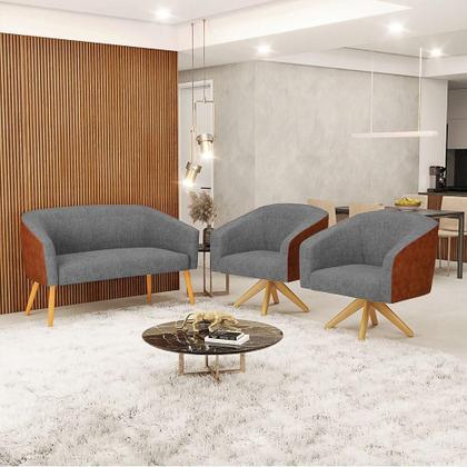 Imagem de Kit 1 Namoradeira E 2 Poltronas Nozes Com Grafite Madeira