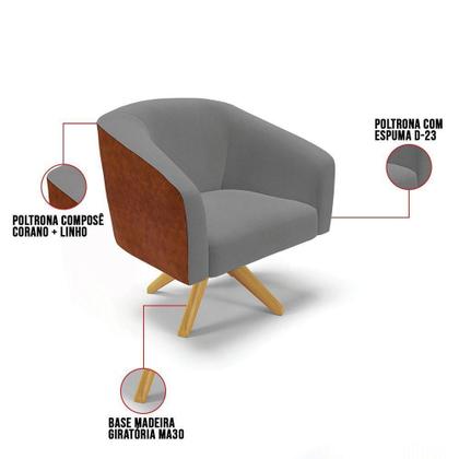 Imagem de Kit 1 Namoradeira E 2 Poltronas Nozes Com Grafite Madeira