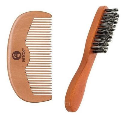 Imagem de Kit 1 Pente De Madeira Meia Lua + 1 Escova Para Bigode Enox