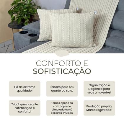 Imagem de Kit 1 Peseira Super Luxo Para Cama Queen, Poltrona e Sofá 230cm x 60cm com 2 Capas de Almofada em Tricot  Modelo Premium Costura Mágica.