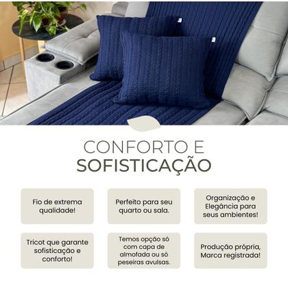 Imagem de Kit 1 Peseira Super Luxo Para Cama Queen, Poltrona e Sofá 230cm x 60cm com 2 Capas de Almofada em Tricot  Modelo Premium Costura Mágica.