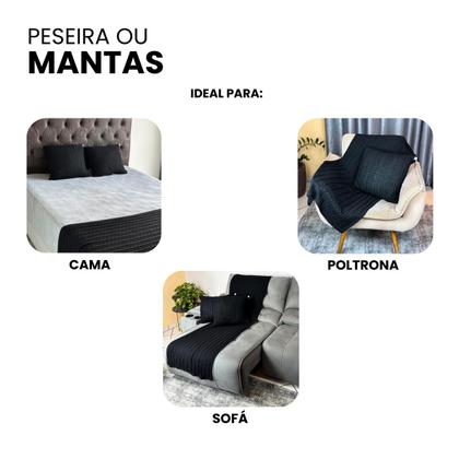 Imagem de Kit 1 Peseira Super Luxo Para Cama Queen, Poltrona e Sofá 230cm x 60cm com 2 Capas de Almofada em Tricot  Modelo Premium Costura Mágica.