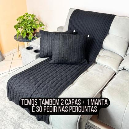 Imagem de Kit 1 Peseira Super Luxo Para Cama Queen, Poltrona e Sofá 230cm x 60cm com 2 Capas de Almofada em Tricot  Modelo Premium Costura Mágica.