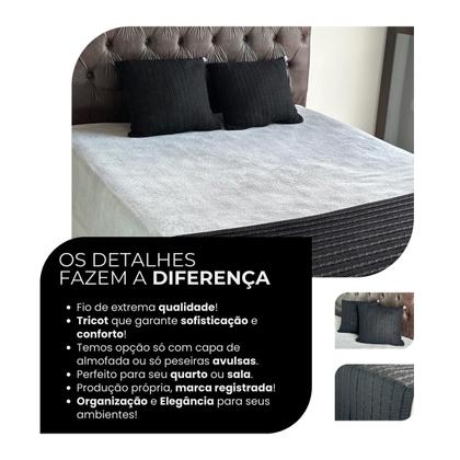 Imagem de Kit 1 Peseira Super Luxo Para Cama Queen, Poltrona e Sofá 230cm x 60cm com 2 Capas de Almofada em Tricot  Modelo Premium Costura Mágica.