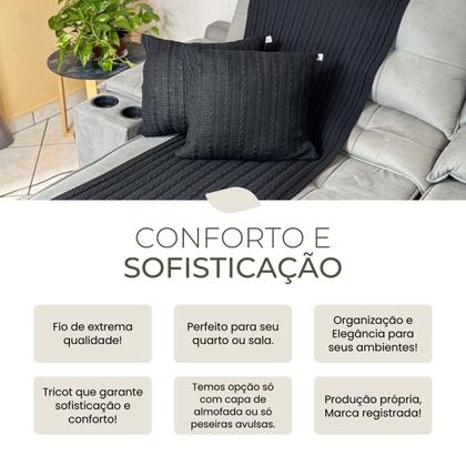 Imagem de Kit 1 Peseira Super Luxo Para Cama Queen, Poltrona e Sofá 230cm x 60cm com 2 Capas de Almofada em Tricot  Modelo Premium Costura Mágica.