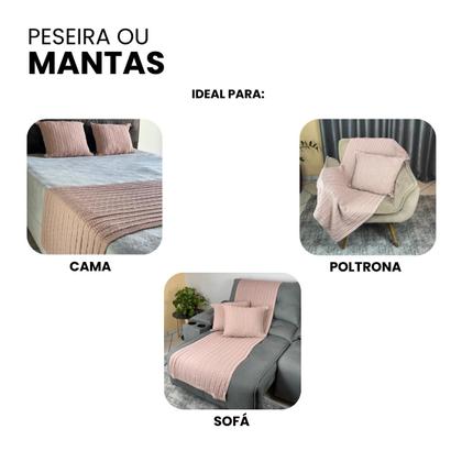 Imagem de Kit 1 Peseira Super Luxo Para Cama Queen, Poltrona e Sofá 230cm x 60cm com 2 Capas de Almofada em Tricot  Modelo Premium Costura Mágica.