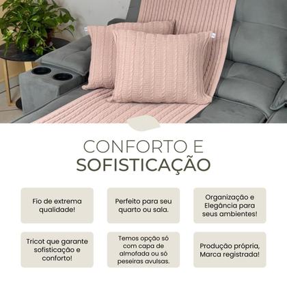 Imagem de Kit 1 Peseira Super Luxo Para Cama Queen, Poltrona e Sofá 230cm x 60cm com 2 Capas de Almofada em Tricot  Modelo Premium Costura Mágica.