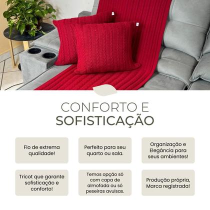 Imagem de Kit 1 Peseira Super Luxo Para Cama Queen, Poltrona e Sofá 230cm x 60cm com 2 Capas de Almofada em Tricot  Modelo Premium Costura Mágica.